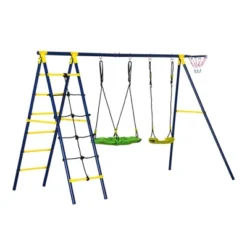 Outsunny Kids Metal Swing Set For Backyard, With Saucer Swing Adjustable Swing Seat, Basket Hoop, Climb Ladder, Net, Metal Stand, For 3-10 Years Old 7 Outsunny Kids Metal Swing Set For Backyard, With Saucer Swing Adjustable Swing Seat, Basket Hoop, Climb Ladder, Net, Metal Stand, For 3-10 Years Old -OUTSUNNY Sales Store GUEST c1ffd80c c871 4156 9b06 9417b6a2743f
