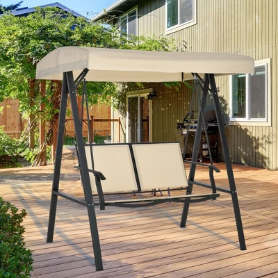 Outsunny 2-Person Patio Swings With Canopy, Outdoor Canopy Swing With Adjustable Shade, Breathable Mesh Seats And Steel Frame For Garden, Poolside, Backyard 1 Outsunny 2-Person Patio Swings With Canopy, Outdoor Canopy Swing With Adjustable Shade, Breathable Mesh Seats And Steel Frame For Garden, Poolside, Backyard