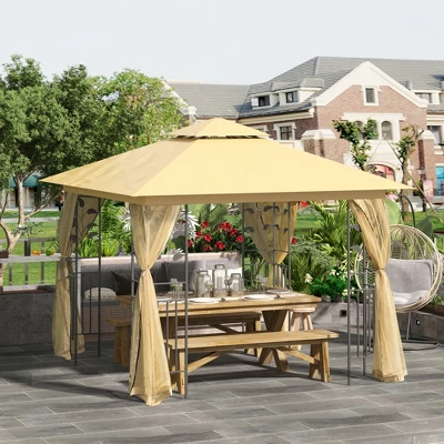 Outsunny 10' X 10' Outdoor Patio Gazebo Canopy With 2-Tier Polyester Roof, Mesh Netting Sidewalls, And Steel Frame 2 Outsunny 10' X 10' Outdoor Patio Gazebo Canopy With 2-Tier Polyester Roof, Mesh Netting Sidewalls, And Steel Frame - Image 2