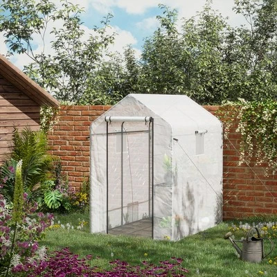 Outsunny 47.25" X 73.25" X 74.25" Walk-in Greenhouse, Outdoor Portable Plant Growing Area With Mesh Protected Roll-up Door & Window, 4 Shelves, White 1 Outsunny 47.25" X 73.25" X 74.25" Walk-in Greenhouse, Outdoor Portable Plant Growing Area With Mesh Protected Roll-up Door & Window, 4 Shelves, White