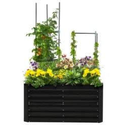 Outsunny Raised Garden Bed, Galvanized Elevated Planter Box With 2 Trellis Tomato Cages, Reinforcing Rods, 4' X 3' X 2', Black -OUTSUNNY Sales Store GUEST c63e9426 3c1f 43c2 9946 9c2126b7d6ad