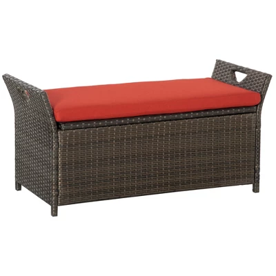 Outsunny Outdoor PE Rattan Two-In-One Storage Bench, Patio Wicker Large Capacity Footstool Rectangle Basket Box W/ Handles & Cushion 7 Outsunny Outdoor PE Rattan Two-In-One Storage Bench, Patio Wicker Large Capacity Footstool Rectangle Basket Box W/ Handles & Cushion - Image 7