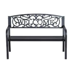 Outsunny 50" Outdoor Metal Welcome Bench, Powder Coated Cast Iron Sign & Steel Frame, 2 Person Bench With Antique Vine Motifs & Slatted Seat, Black 7 Outsunny 50" Outdoor Metal Welcome Bench, Powder Coated Cast Iron Sign & Steel Frame, 2 Person Bench With Antique Vine Motifs & Slatted Seat, Black -OUTSUNNY Sales Store GUEST c84c0508 1ce3 465a 90ac b4f94e3b2254