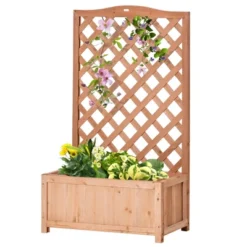 Outsunny 27.5" X 11" X 46" Raised Garden Bed Wood Planter With Trellis For Vine Climbing, To Grow Vegetables, Herbs, Flowers For Backyard, Brown -OUTSUNNY Sales Store GUEST c88f5bb0 06a9 4343 ba97 9f4492f93511