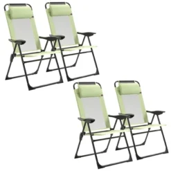 Outsunny Set Of 4 Folding Patio Chairs, Camping Chairs With Adjustable Sling Back, Removable Headrest, Armrest For Garden, Backyard, Lawn, Green -OUTSUNNY Sales Store GUEST cb9382ec b792 43c7 824d a40b8187c926