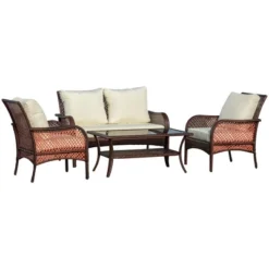 Outsunny 4-Piece Outdoor Wicker Sofa Set, Outdoor PE Rattan Conversation Furniture With 4 Chairs & Table, Water-Fighting Material 13 Outsunny 4-Piece Outdoor Wicker Sofa Set, Outdoor PE Rattan Conversation Furniture With 4 Chairs & Table, Water-Fighting Material -OUTSUNNY Sales Store GUEST cc589b28 8f1d 4f5d 8543 a2f8bc02e202