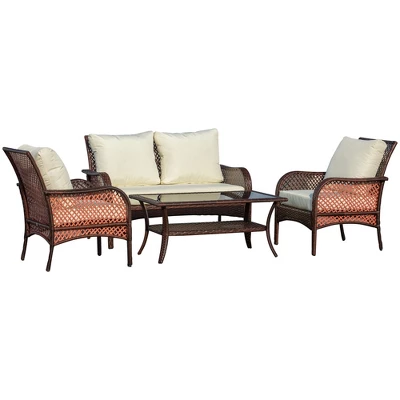 Outsunny 4-Piece Outdoor Wicker Sofa Set, Outdoor PE Rattan Conversation Furniture With 4 Chairs & Table, Water-Fighting Material 7 Outsunny 4-Piece Outdoor Wicker Sofa Set, Outdoor PE Rattan Conversation Furniture With 4 Chairs & Table, Water-Fighting Material - Image 7