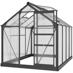 Outsunny Polycarbonate Greenhouse, Heavy Duty Outdoor Aluminum Walk-in Green House Kit With Vent & Door For Backyard Garden, Gray -OUTSUNNY Sales Store GUEST cca0d169 6e7e 4469 ac8d d1011e2a97a1