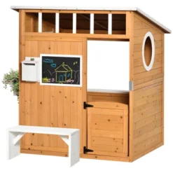 Outsunny Wooden Playhouse For Kids Outdoor, Garden Games Cottage, With Working Door, Windows, Mailbox, Bench, Flowers Pot Holder, 48" X 42.5" X 53" -OUTSUNNY Sales Store GUEST ce0c878c 12af 4c33 8a7a ccbe5adac9ab