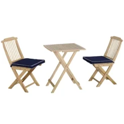 Outsunny 3 Pieces Patio Folding Bistro Set, Outdoor Pine Wood Table And Chairs Set With Tie-on Cushion & Square Coffee Table, Dark Blue -OUTSUNNY Sales Store GUEST ce885e5f b6f3 4584 8828 04243bc71051