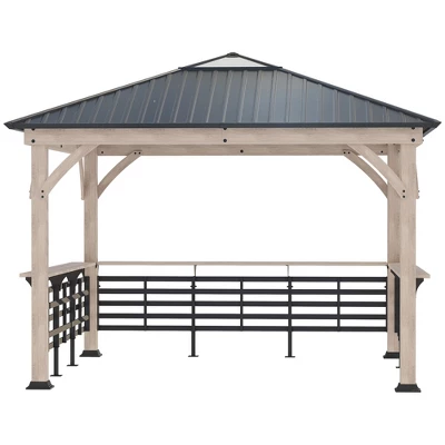 Outsunny 11' X 11' Grill Gazebo Canopy, Hardtop Gazebo With Three Bar Counters, Metal And Acrylic Combined Roof 3 Outsunny 11' X 11' Grill Gazebo Canopy, Hardtop Gazebo With Three Bar Counters, Metal And Acrylic Combined Roof - Image 3