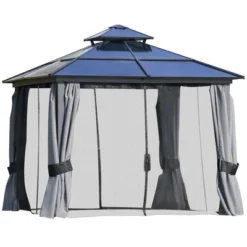 Outsunny Hardtop Gazebo Outdoor Polycarbonate Canopy Aluminum Frame Pergola With Double Vented Roof, Netting & Curtains For Garden 10 Outsunny Hardtop Gazebo Outdoor Polycarbonate Canopy Aluminum Frame Pergola With Double Vented Roof, Netting & Curtains For Garden -OUTSUNNY Sales Store GUEST cf712326 d6f2 4343 9c88 dc80c2799aa9