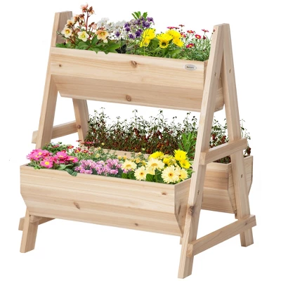 Outsunny Raised Garden Bed, 2 Tier Raised Planter Box With Stand, Nonwoven Fabric For Vegetables, Herbs, Flowers, 27" X 23" X 32", Natural 3 Outsunny Raised Garden Bed, 2 Tier Raised Planter Box With Stand, Nonwoven Fabric For Vegetables, Herbs, Flowers, 27" X 23" X 32", Natural - Image 3