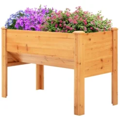 Outsunny 48'' Fir Wood Raised Garden Bed With Tool Hooks, Elevated Planter Box Stand With Unique Funnel Design For Backyard, Patio To Grow Vegetables -OUTSUNNY Sales Store GUEST d01f9e1b 6884 413e b89e e4cd8245a413