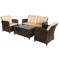Outsunny 4 Pieces Patio Furniture Sets Rattan Wicker Chair W/ Table Outdoor Conversation Set With Cushion For Backyard Porch Garden Poolside And Deck -OUTSUNNY Sales Store GUEST d08cbb8e e5c9 4ca7 88ea 67a1ea8ed069