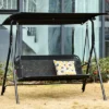 Outsunny Patio Swing Chair With Canopy, Seats 2 Adults Loveseat Bench With Canopy, Armrests, A-Frame Steel, Breathable Mesh, Black