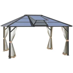 Outsunny Hardtop Polycarbonate Gazebo Canopy Aluminum Frame Pergola With Top Vent And Netting For Garden, Patio, Grey -OUTSUNNY Sales Store GUEST d1a7118f fbec 4cd7 b312 797ef1dfd1f4