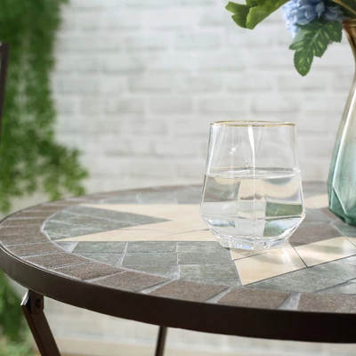 Outsunny 3 Piece Patio Bistro Set, Metal Folding Chairs, Foldable Outdoor Dining Table, Stone Mosaic Pattern For Decor, Poolside, Porch, Coffee 5 Outsunny 3 Piece Patio Bistro Set, Metal Folding Chairs, Foldable Outdoor Dining Table, Stone Mosaic Pattern For Decor, Poolside, Porch, Coffee - Image 5