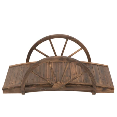 Outsunny 3.3ft Wooden Garden Bridge Arc Footbridge With Half-Wheel Style Railings & Solid Fir Construction, Stained Wood 6 Outsunny 3.3ft Wooden Garden Bridge Arc Footbridge With Half-Wheel Style Railings & Solid Fir Construction, Stained Wood - Image 6