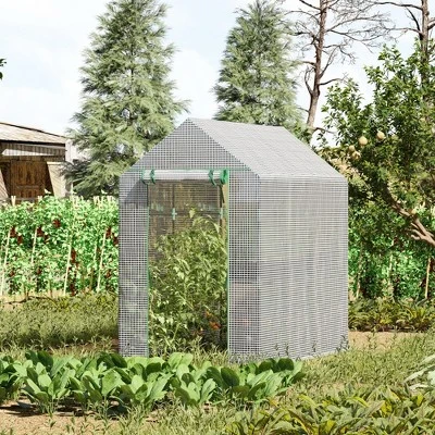 Outsunny 47.25" X 73.25" X 74.25" Walk-in Greenhouse, Outdoor Portable Plant Flower Growing Warm House With Roll-up Door And 4 Shelves, White 2 Outsunny 47.25" X 73.25" X 74.25" Walk-in Greenhouse, Outdoor Portable Plant Flower Growing Warm House With Roll-up Door And 4 Shelves, White - Image 2