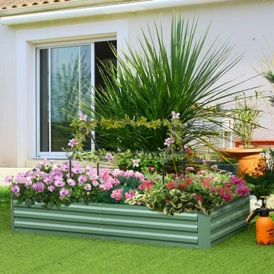 Outsunny Raised Garden Bed, Galvanized Elevated Planter Box With 2 Customizable Trellis Tomato Cages For Climbing Vines, 5.9' X 3' X 1', Green 2 Outsunny Raised Garden Bed, Galvanized Elevated Planter Box With 2 Customizable Trellis Tomato Cages For Climbing Vines, 5.9' X 3' X 1', Green - Image 2