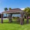 Outsunny 10' X 13' Patio Gazebo, 2-Tier Polyester Roof, Vented Canopy, Mesh, Portable Aluminum Frame For Outdoor