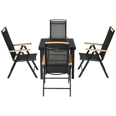 Outsunny 5 Piece Outdoor Furniture Patio Dining Set For 4, Square Outdoor Dining Table, Adjustable Reclining Folding Chairs, Black 3 Outsunny 5 Piece Outdoor Furniture Patio Dining Set For 4, Square Outdoor Dining Table, Adjustable Reclining Folding Chairs, Black - Image 3