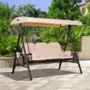 Outsunny Outdoor Patio 3-Person Steel Canopy Cushioned Seat Bench Swing With Included Side Trays & Padded Comfort