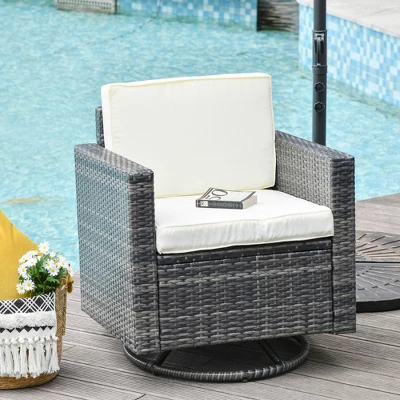 Outsunny Rattan Wicker Swivel Rocking Chair With Armrest, Soft Thick Cushions, Outdoor Club Chair With Steel Frame For Patio, Lawn, Garden, Yard 2 Outsunny Rattan Wicker Swivel Rocking Chair With Armrest, Soft Thick Cushions, Outdoor Club Chair With Steel Frame For Patio, Lawn, Garden, Yard - Image 2