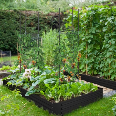 Outsunny Raised Garden Bed, Galvanized Elevated Planter Box With 2 Customizable Trellis Tomato Cages For Climbing Vines, 5.9' X 3' X 1', Black 2 Outsunny Raised Garden Bed, Galvanized Elevated Planter Box With 2 Customizable Trellis Tomato Cages For Climbing Vines, 5.9' X 3' X 1', Black - Image 2