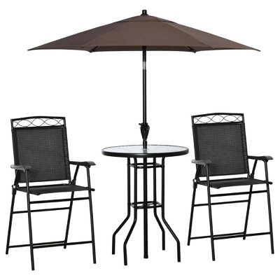 Outsunny 4 Piece Patio Bar Set For 2 With 6' Adjustable Tilt Umbrella, Outdoor Bistro Set With Folding Chairs & Glass Round Dining Table 8 Outsunny 4 Piece Patio Bar Set For 2 With 6' Adjustable Tilt Umbrella, Outdoor Bistro Set With Folding Chairs & Glass Round Dining Table - Image 8