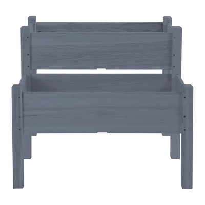 Outsunny 34" X 34" X 28" Raised Garden Bed 2-Tier Wooden Planter Box For Backyard, Patio To Grow Vegetables, Herbs, And Flowers Gray 4 Outsunny 34" X 34" X 28" Raised Garden Bed 2-Tier Wooden Planter Box For Backyard, Patio To Grow Vegetables, Herbs, And Flowers Gray - Image 4