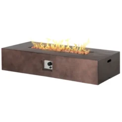 Outsunny 56" Firepit Table For Outside, 50,000 BTU Large Rectangular Stone Gas Firepit With Lava Rocks & Rain Cover, Fits 20lb Tank, Brown -OUTSUNNY Sales Store GUEST db1b91f1 77a0 4a3b 931a 17e126935a2d