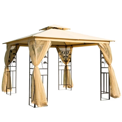 Outsunny 10' X 10' Outdoor Patio Gazebo Canopy With 2-Tier Polyester Roof, Mesh Netting Sidewalls, And Steel Frame 6 Outsunny 10' X 10' Outdoor Patio Gazebo Canopy With 2-Tier Polyester Roof, Mesh Netting Sidewalls, And Steel Frame - Image 6