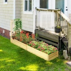 Outsunny 43 In Raised Garden Bed With Trellis For Vine Climbing, Wooden Planters For Outdoor Plants, Vegetables, Flowers, Herbs, Natural