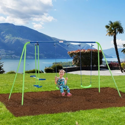 Outsunny Swing Set With Glider, Two Swing Seats And Adjustable Height, Outdoor Sturdy A-Frame Suitable For Playground, Backyard 2 Outsunny Swing Set With Glider, Two Swing Seats And Adjustable Height, Outdoor Sturdy A-Frame Suitable For Playground, Backyard - Image 2
