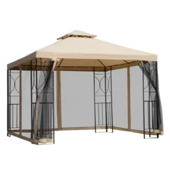 Outsunny 10' X 10’ Steel Outdoor Patio Gazebo Canopy With Privacy Mesh Curtains, Weather-Resistant Roof, & Storage Trays -OUTSUNNY Sales Store GUEST dff6124c d44d 461f bc42 419071831356