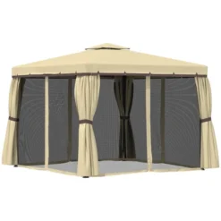 Outsunny 10' X 10' Patio Gazebo Outdoor Canopy Shelter With Double Tier Roof, Netting And Curtains For Garden, Lawn, Backyard And Deck -OUTSUNNY Sales Store GUEST e04a982f f4b7 41a3 b3a1 dd112ee287e6