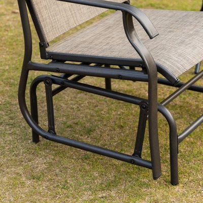 Outsunny 2-Person Gliders Outdoor Swing Chair Set With Breathable Mesh Fabric, Steel Frame For Garden, Backyard, Patio, Dark, Brown/Khaki 5 Outsunny 2-Person Gliders Outdoor Swing Chair Set With Breathable Mesh Fabric, Steel Frame For Garden, Backyard, Patio, Dark, Brown/Khaki - Image 5