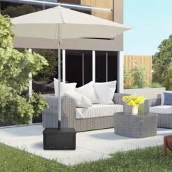 Outsunny 3-in-1 Patio Umbrella Stand Table Raised Garden Bed With Wheels And Handles, Black