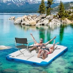 Outsunny Water Inflatable Floating Dock, Rafting Platform Island, Large Mat With Air Pump & Backpack, For Pool, Beach, Ocean, White