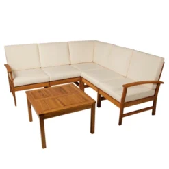Outsunny 6 Piece L Shape Garden Sofa Set Solid Acacia Wood Garden Furniture Set With A Coffee Table For Yard And Bistro -OUTSUNNY Sales Store GUEST e1c42c47 f95a 4f6f b8f3 f587e51f1a7e