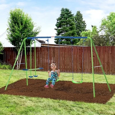 Outsunny Swing Set With Glider, Two Swing Seats And Adjustable Height, Outdoor Sturdy A-Frame Suitable For Playground, Backyard 1 Outsunny Swing Set With Glider, Two Swing Seats And Adjustable Height, Outdoor Sturdy A-Frame Suitable For Playground, Backyard