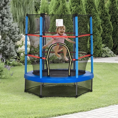 Outsunny Φ5FT Kids Trampoline With Enclosure Net Steel Frame Indoor Outdoor Round Bouncer Rebounder Age 3 To 6 Years Old 2 Outsunny Φ5FT Kids Trampoline With Enclosure Net Steel Frame Indoor Outdoor Round Bouncer Rebounder Age 3 To 6 Years Old - Image 2