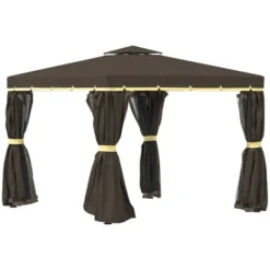 Outsunny 10' X 10' Patio Gazebo Outdoor Canopy Shelter With Double Tier Roof, Netting And Curtains For Garden, Lawn, Backyard And Deck -OUTSUNNY Sales Store GUEST e8b5394c cbae 44ae b452 3018dc898203