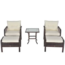 Outsunny 5-Piece Wicker Patio Armchair Set With Ottoman, Outdoor PE Rattan Furniture Set With Comfortable Zippered Cushions & Weather-Fighting Build -OUTSUNNY Sales Store GUEST e9fea52c f1f1 4074 b3c6 ba775bc298bb