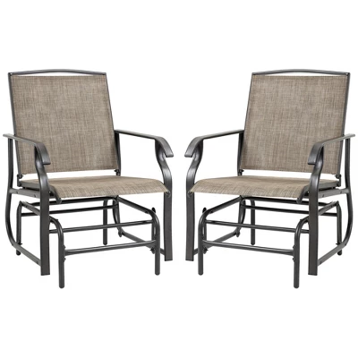 Outsunny 2-Person Gliders Outdoor Swing Chair Set With Breathable Mesh Fabric, Steel Frame For Garden, Backyard, Patio, Dark, Brown/Khaki 3 Outsunny 2-Person Gliders Outdoor Swing Chair Set With Breathable Mesh Fabric, Steel Frame For Garden, Backyard, Patio, Dark, Brown/Khaki - Image 3