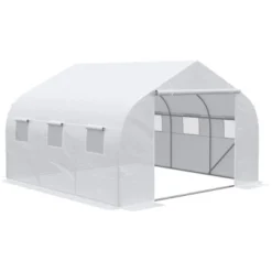 Outsunny 12' X 10' X 7' Walk-in Outdoor Tunnel Greenhouse, PE Cover, Steel Frame, Roll-Up Zipper Door & 6 Windows For Tropical Plants, White -OUTSUNNY Sales Store GUEST ea622203 f11d 4b27 a878 991b65454f3b