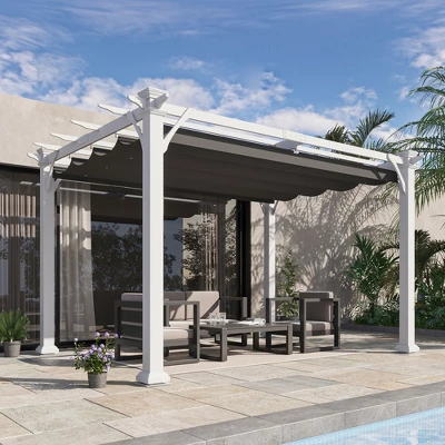 Outsunny 13' X 10' Wood Pergola Gazebo, Sun Shade Shelter With Retractable Canopy, For Garden, Patio, Backyard, Deck 1 Outsunny 13' X 10' Wood Pergola Gazebo, Sun Shade Shelter With Retractable Canopy, For Garden, Patio, Backyard, Deck