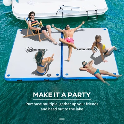 Outsunny Water Inflatable Floating Dock, Rafting Platform Island, Large Mat With Air Pump & Backpack, For Pool, Beach, Ocean, White 5 Outsunny Water Inflatable Floating Dock, Rafting Platform Island, Large Mat With Air Pump & Backpack, For Pool, Beach, Ocean, White - Image 5